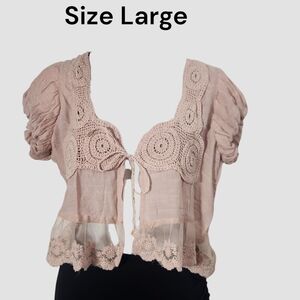 Poerty Women's Blush Pink Crochet Lace Top